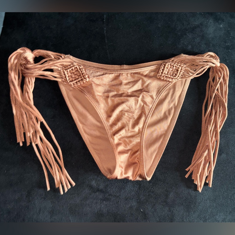 VS Cheeky Scrunch Small Sexy Toffee Bikini Bottoms w/Tassel Tie Sides *NWOT*